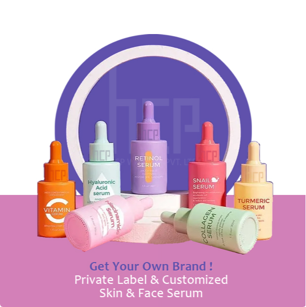 Bottles and droppers of face serum